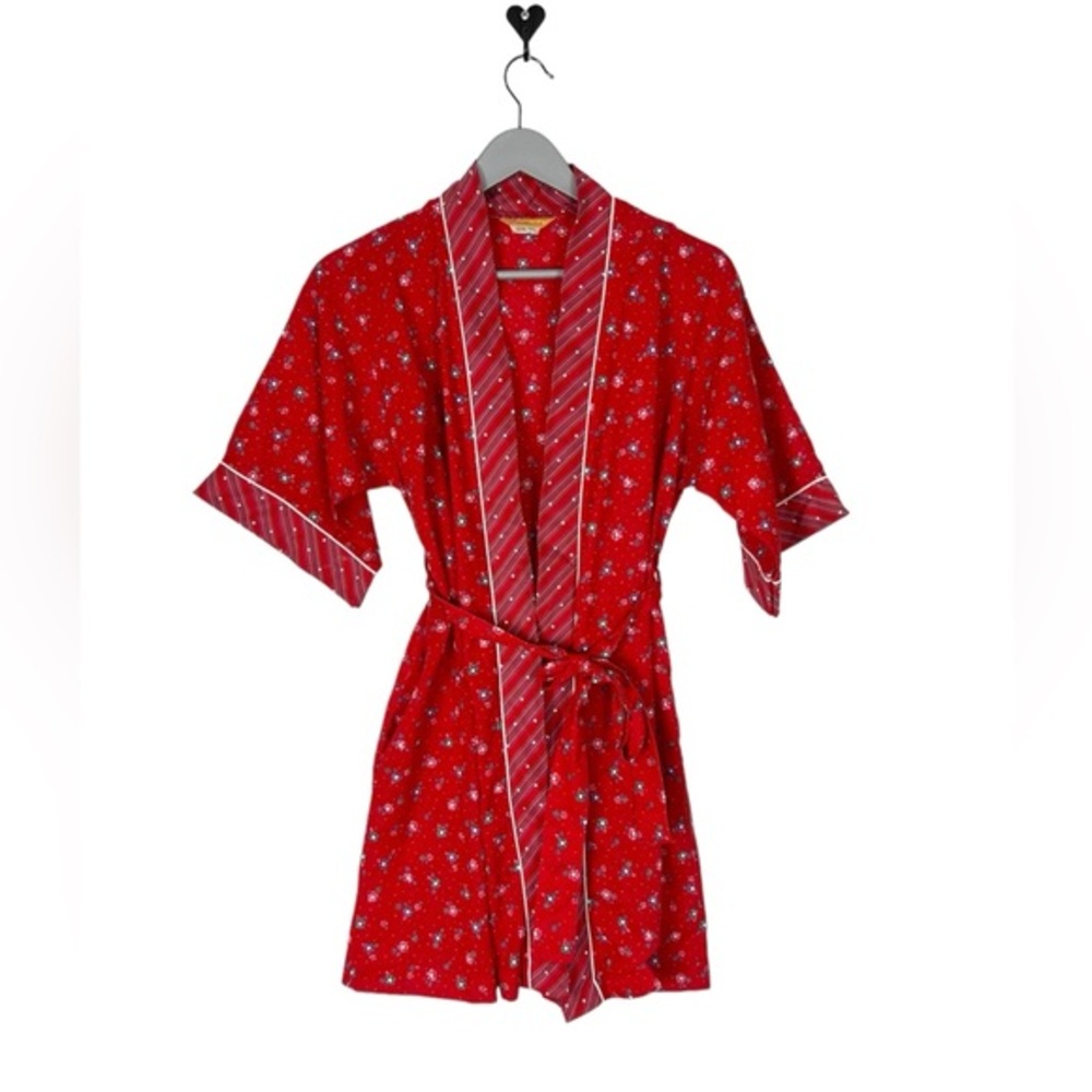 Vintage Robe lightweight Red floral stripe size 7 USA dainty 1970s